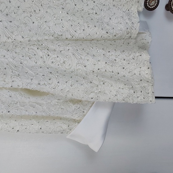 White open Blazer Suit jacket Sparkle holidays rhinestones bling Gorg! Sz.L - Picture 10 of 10